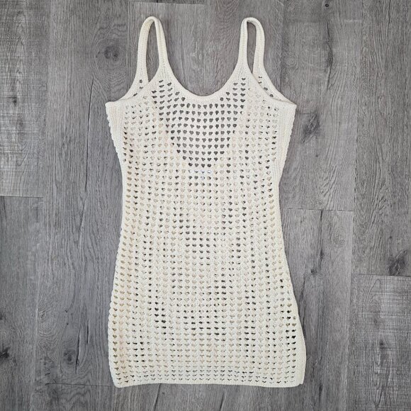 Revolve Solid & Striped NWOT open-knit crochet swim coverup cream size Medium - Picture 5 of 5